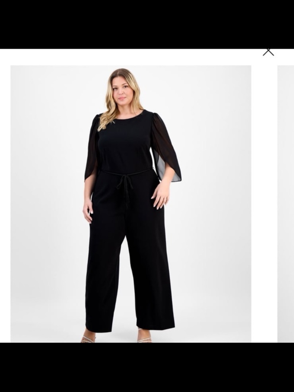 connected apparel Black Wide-Leg Jumpsuit with Sheer Sleeves plus size 16W
